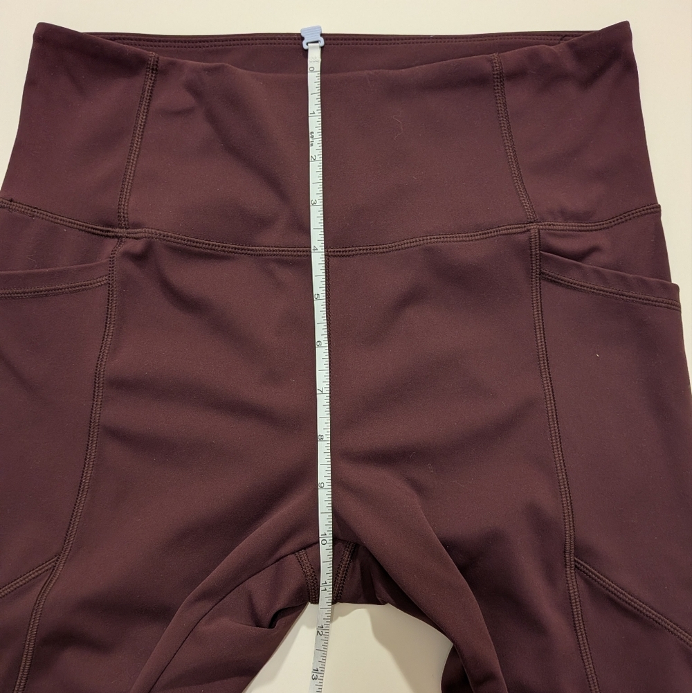 High Waisted Athletic Pocket Leggings Burgundy Wine 7/8 Length Yoga Pants - Picture 7 of 10